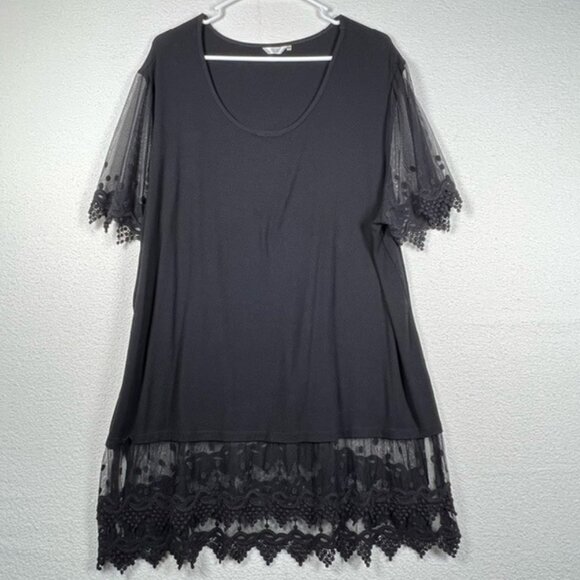 Kaktus Tops - Kaktus Womens Pullover Tunic Short Lace Flutter Sleeves & Hem Plus Size 3X